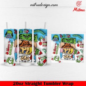Grinch Christmas Characters 3D 20oz Skinny Tumbler Wrap PNG, Design