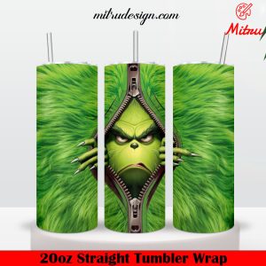 Grinch Peeking Zipper 20oz Skinny Tumbler Wrap PNG, Funny Christmas Tumbler Templates