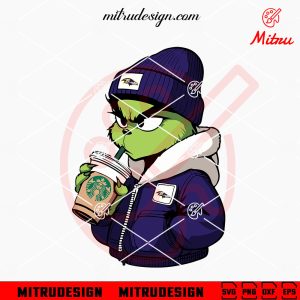 Grinch Baltimore Ravens Drinking Coffee SVG, Trendy Ravens Christmas SVG, PNG, DXF, EPS, Files