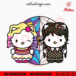 Hello Kitty Wednesday And Enid SVG, Cute Wednesday Addams SVG, PNG, DXF, EPS, Cricut