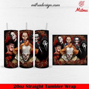 Chucky Doll 20oz Skinny Tumbler Wrap PNG, Horror Character Halloween Tumbler Printable Horror Halloween Friends Leopard 20oz Skinny Tumbler Wrap PNG, Digital Download
