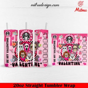 Horror Starbucks Pink Valentine 20oz Skinny Tumbler Wrap PNG, Instant Download