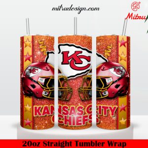 Kansas City Chiefs Glitter 20oz Skinny Tumbler Wrap PNG, Instant Download