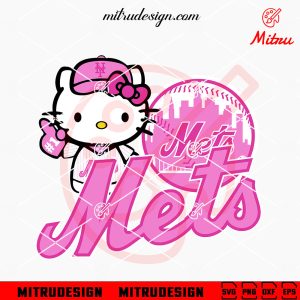 Pink Hello Kitty Mets Baseball SVG, Funny Kitty New York Mets SVG, Vector