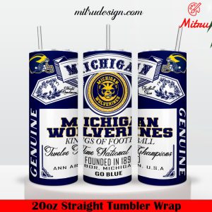 Michigan Wolverines King Of Football Budweiser 20oz Skinny Tumbler Wrap PNG, Sublimation