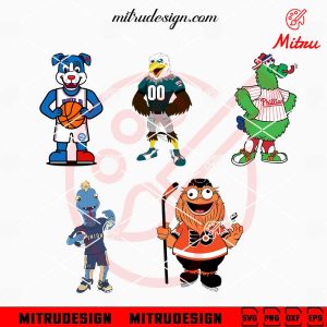 Philadelphia Sports Mascot Bundle SVG, Franklin The Dog, Phanatic, Swoop, Gritty SVG, PNG, EPS, DXF