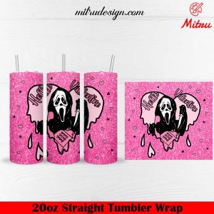Pink Ghostface Scream Hello Valentine 20oz Skinny Tumbler Wrap PNG, Files