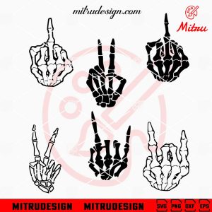 Skeleton Hands Bundle SVG, Skeleton Middle Finger Rock Hand SVG, PNG, DXF, EPS