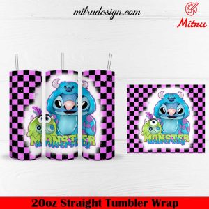 Stitch Sulley And Mike 20oz Skinny Tumbler Wrap, Stitch Monsters Inc Tumbler Template PNG