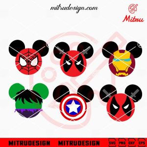 Superheroes Mickey Head Bundle SVG, Cute Superhero SVG, PNG, DXF, EPS, For Boys