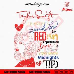 Taylor Albums SVG, The Tortured Poets Department, Folklore, Reputation, Midnights SVG