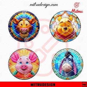 Winnie The Pooh Stained Glass Bundle PNG, Tigger PNG, Piglet PNG, Eeyore PNG