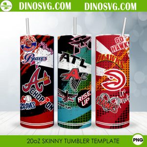 Atlanta Sports Teams 20oz Skinny Tumbler Wrap Template PNG, Falcons Tumbler Sublimation Designs