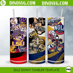 Louisiana Sports Teams 20oz Skinny Tumbler Wrap Template PNG, Saints Tumbler Sublimation Designs