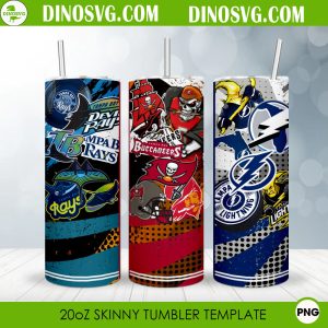 Tampa Bay Sports Teams 20oz Skinny Tumbler Wrap Template PNG, Bucs Rays Lightning Tumbler Sublimation Designs