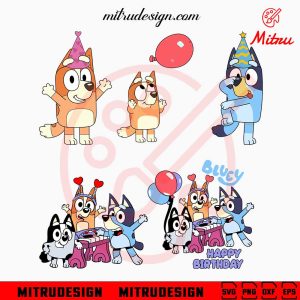Bluey Birthday Party Bundle SVG, Blue Dog Happy Birthday SVG, PNG, DXF, EPS, For Kids