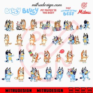 Bluey Family SVG, Bandit SVG, Heeler Cartoon SVG, Bluey Bingo Bandit And Chilli SVG, PNG, DXF, EPS