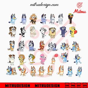 Bluey Friends Bundle SVG, Rusty SVG, Chloe, Muffin, Indy, Coco, Dog Cartoon SVG, PNG, Cutting Files