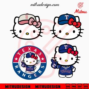 Hello Kitty Texas Rangers Bundle SVG, Kawaii Cat Rangers SVG, Cute Texas Baseball SVG, PNG, Cricut