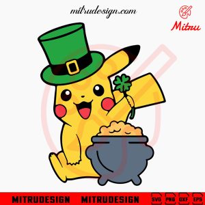 Pikachu Leprechaun Hat SVG, Cute Pikachu St Patrick's Day SVG, PNG, DXF, EPS