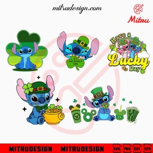 Stitch St Patricks Day Bundle SVG, Cute Lucky Day SVG, Stitch Shamrock SVG, PNG, DXF, EPS