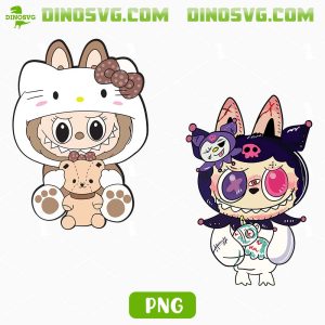 Labubu Hello Kitty Kuromi PNG, Labubu Sanrio PNG Printable