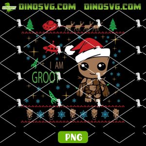 I Am Groot Christmas Ugly Sweater PNG, Baby Groot Santa Hat PNG, Cute Marvel Character Holiday PNG Sublimation
