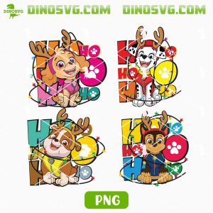 Paw Patrol Christmas Ho Ho Ho PNG Bundle, Dog Cartoon PNG, Chase Marshall Skye Rubble Xmas PNG Clipart