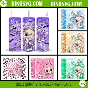 Bundle Labubu Girl 20oz Skinny Tumbler Wrap PNG, Cute Labubu Tumbler Template