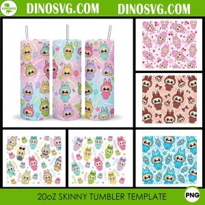 Labubu Pattern 20oz Skinny Tumbler Wrap PNG, Kawaii Monster Tumbler Template Designs
