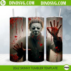 Michael Myers Peeking 20oz Skinny Tumbler Wrap PNG, Halloween Movie Tumbler Template